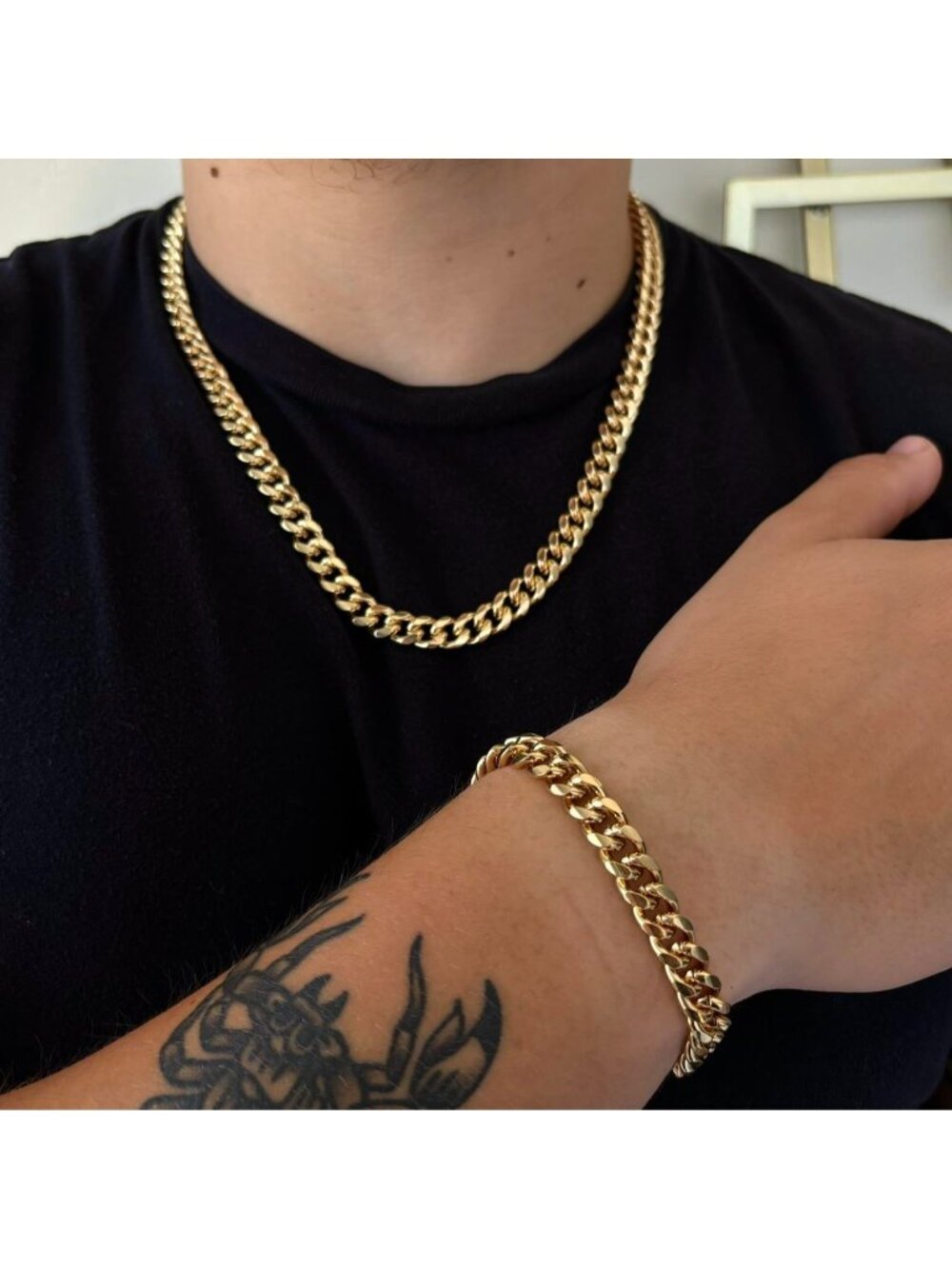 MENS 8mm Cuban Chain Set18K Gold Filled22 Inch...
